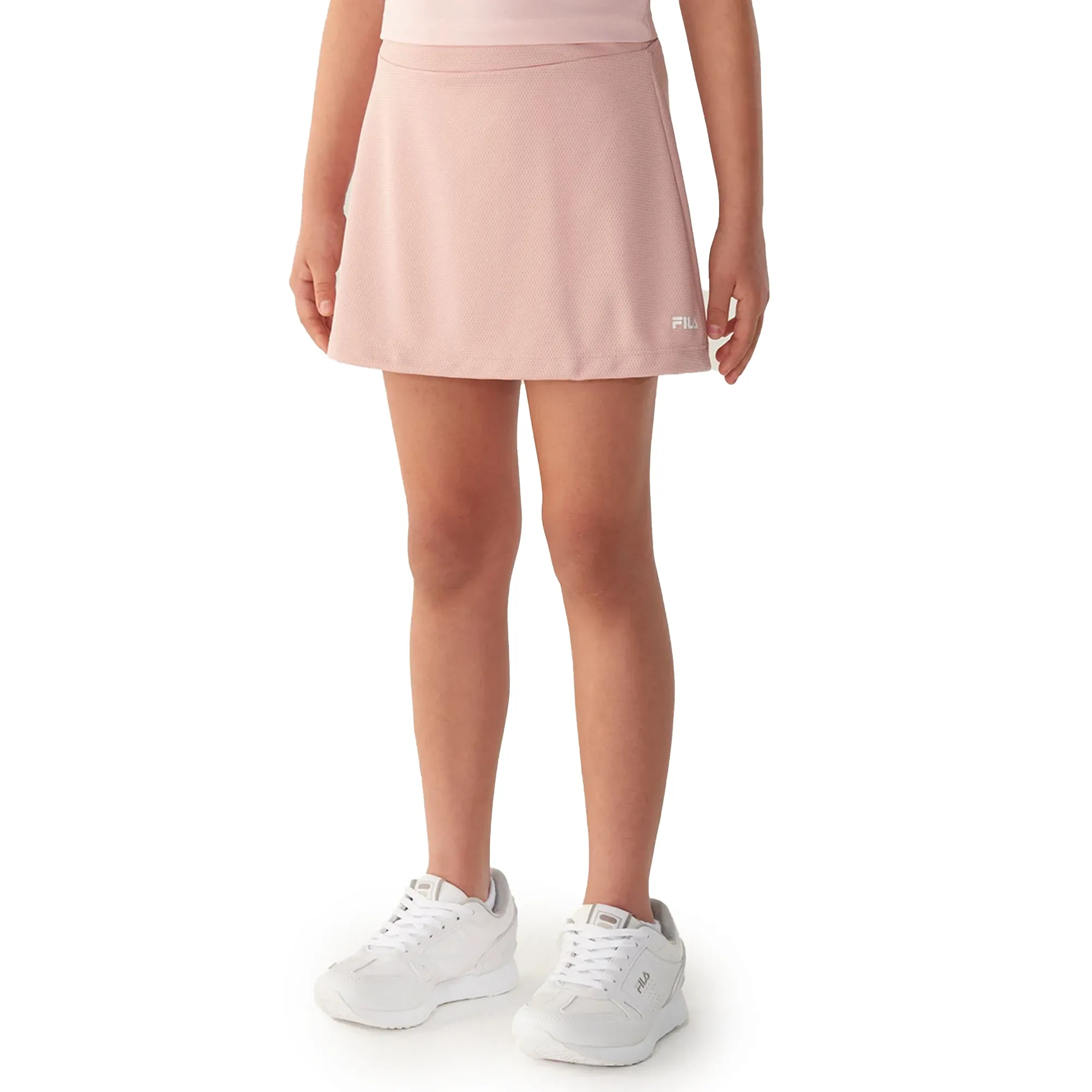 Short infantil nude da FILA com design leve e logo branco, vista lateral